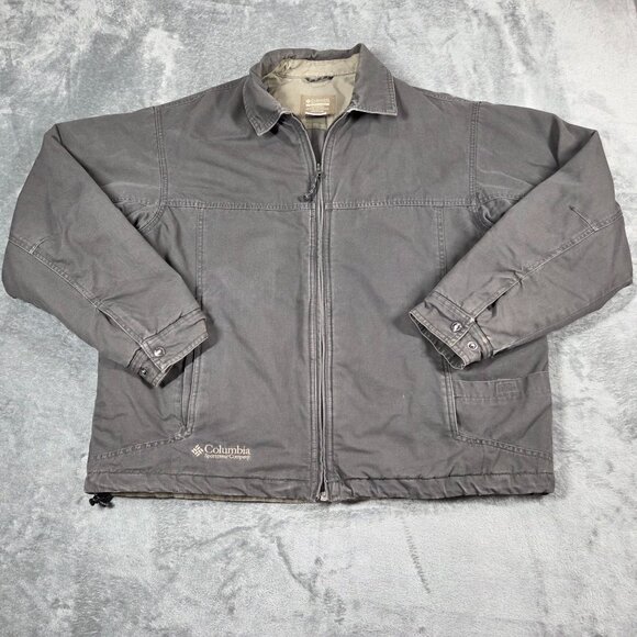 Columbia Jacket Mens Large Gray Granite Cloth Canvas Quilt Lined Coat Workwear - Picture 1 of 16